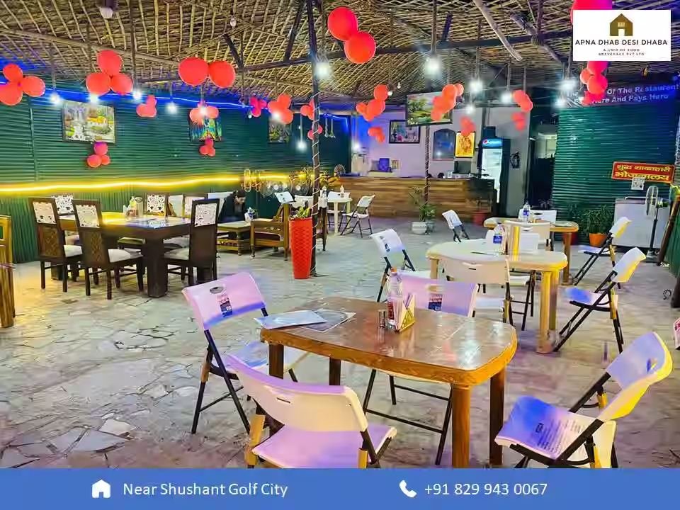 Apna Dhaba dining hall with festive decor — desi dhaba in Ahmamau Lucknow