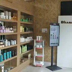 Salon product display shelf at Bhargavas salon Lucknow