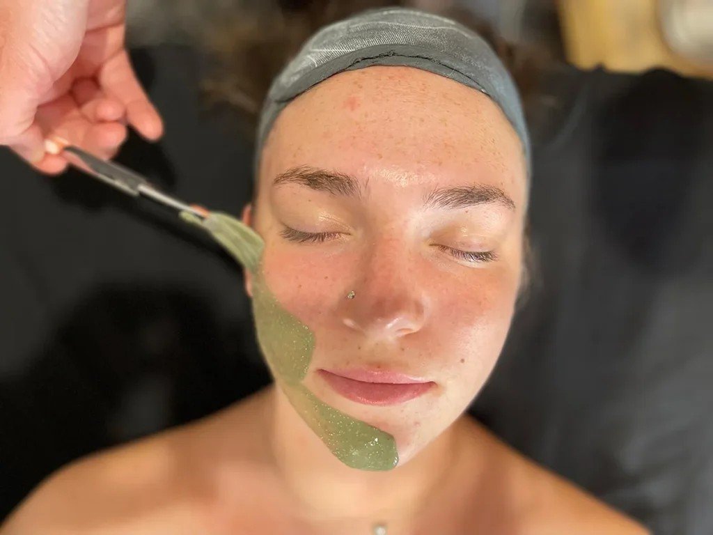 Ayurvedic facial being applied with brush