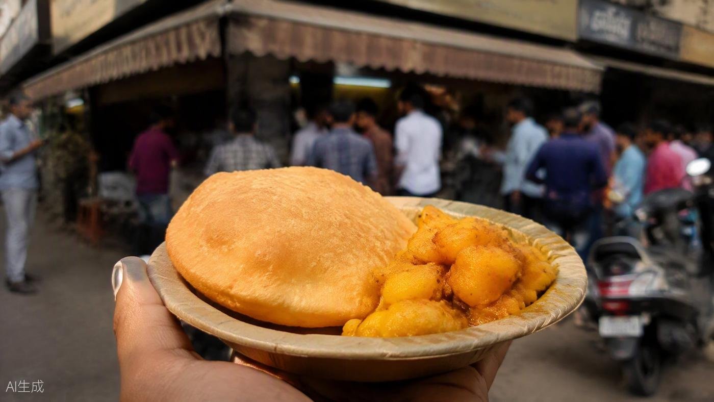 Khasta and aloo sabzi held in front of Durga Khasta Corner, Aminabad Lucknow