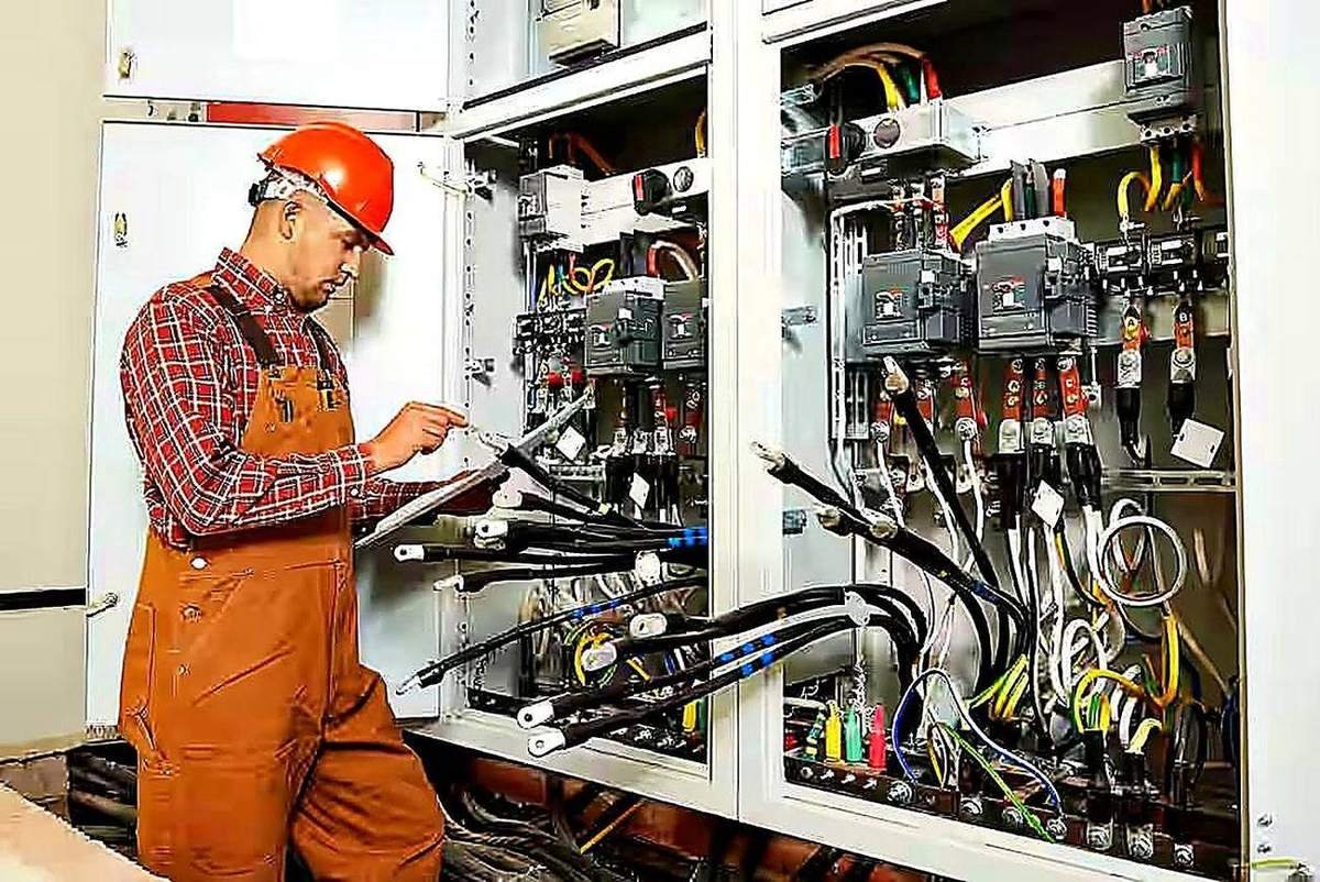 Electrician at an industrial control panel — appliance points & ac wiring in Gomti Nagar, Lucknow