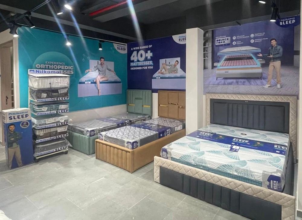 Mattress store display with orthopedic range at Harsh Foam Agencies, Lucknow