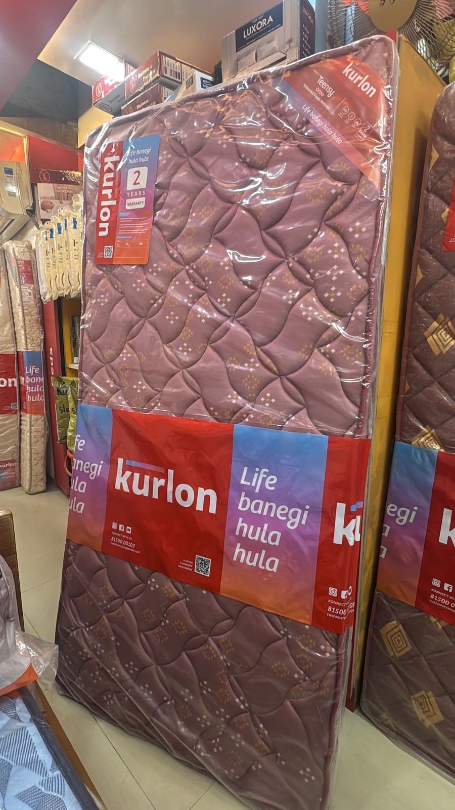 Kurlon mattress close-up with price tag at Harsh Foam Agencies, mattress shop Lucknow