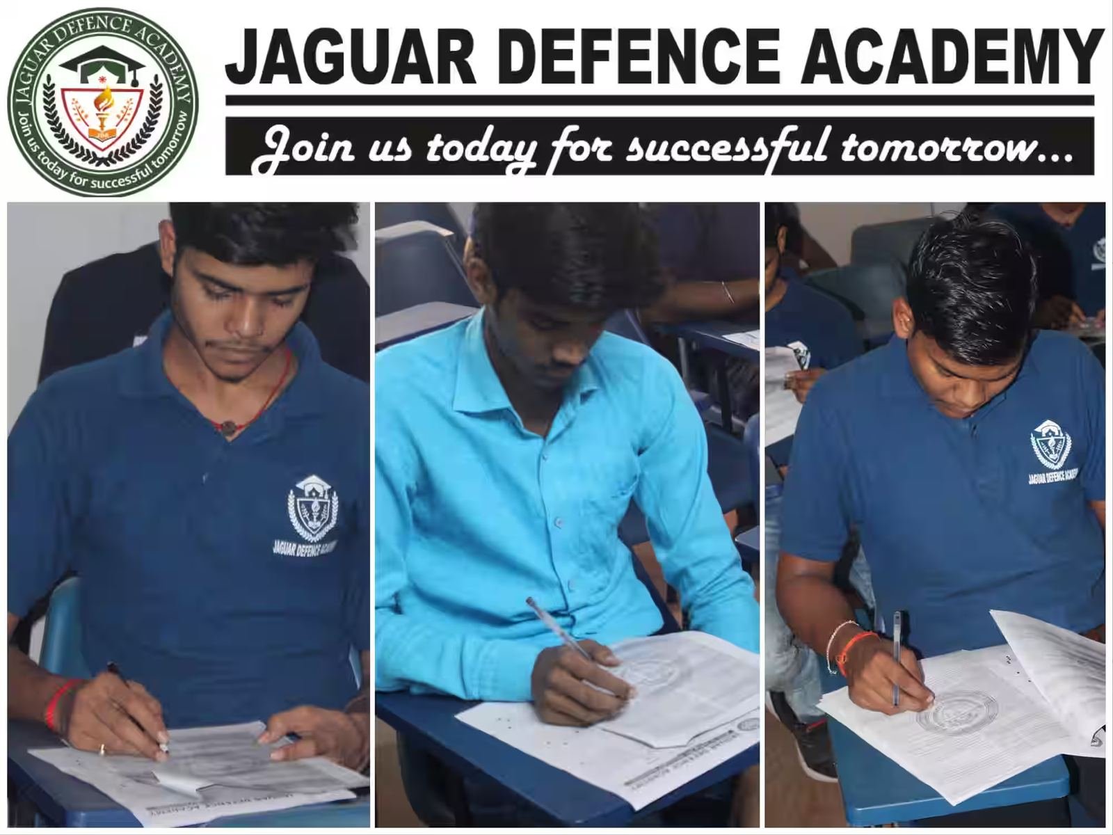 Students of Jaguar Defence Academy in a written exam batch