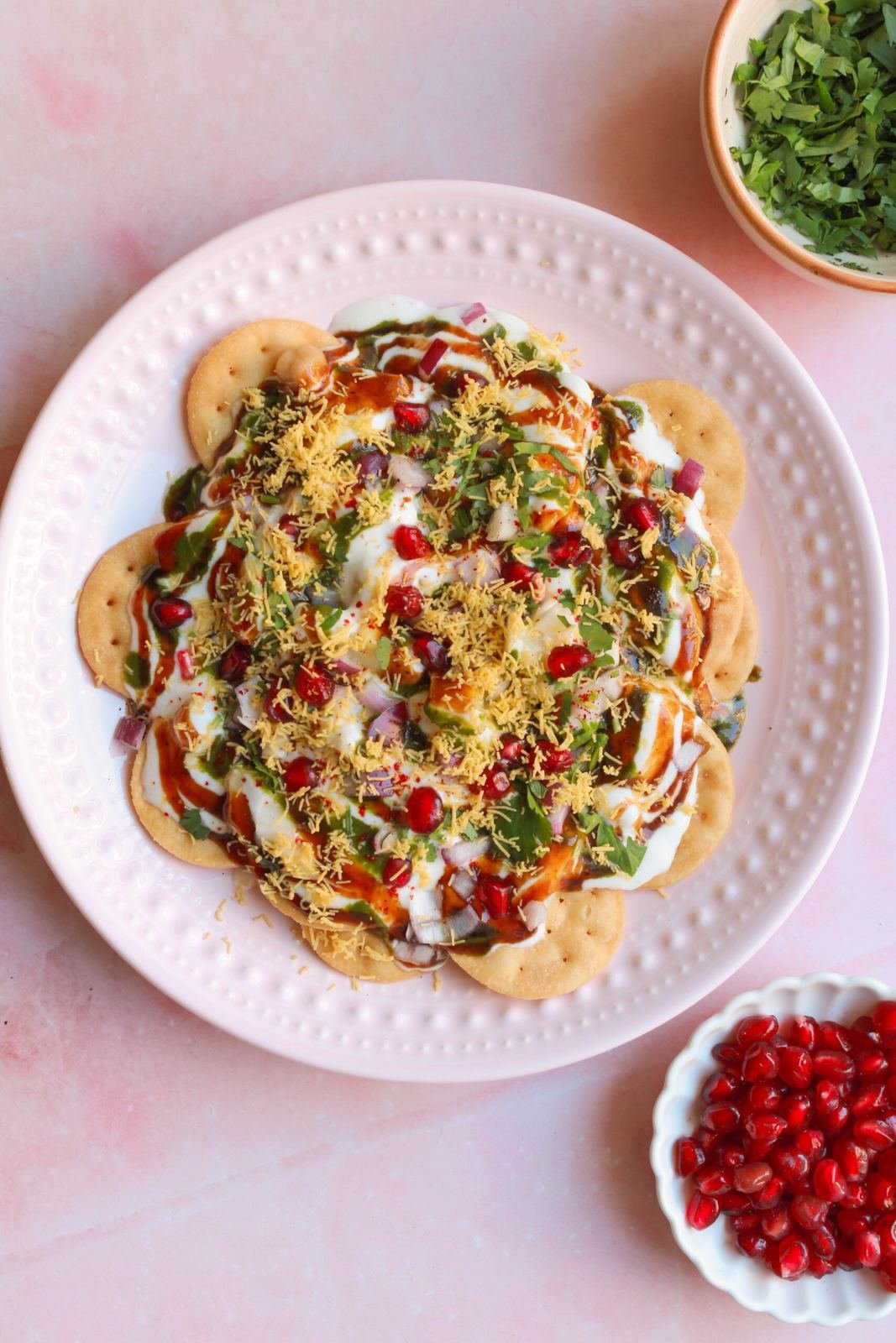 Papdi chaat plate with pomegranate, Lalbagh