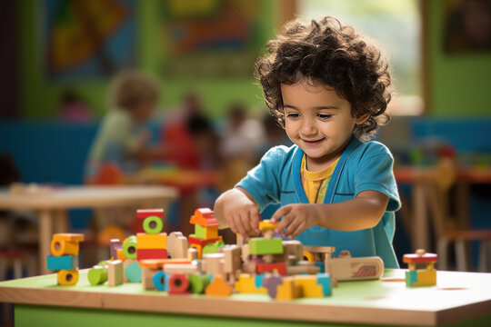 Child playing with educational learning blocks