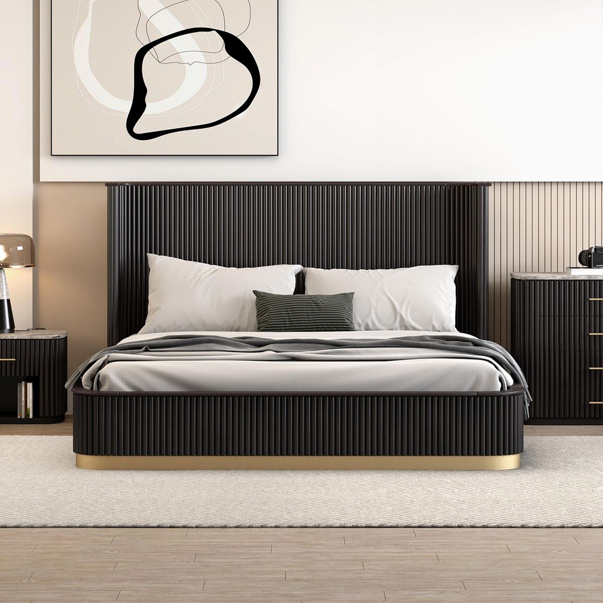 Modern king bed with fluted panels by Lucknow Furniture House, Transport Nagar Lucknow