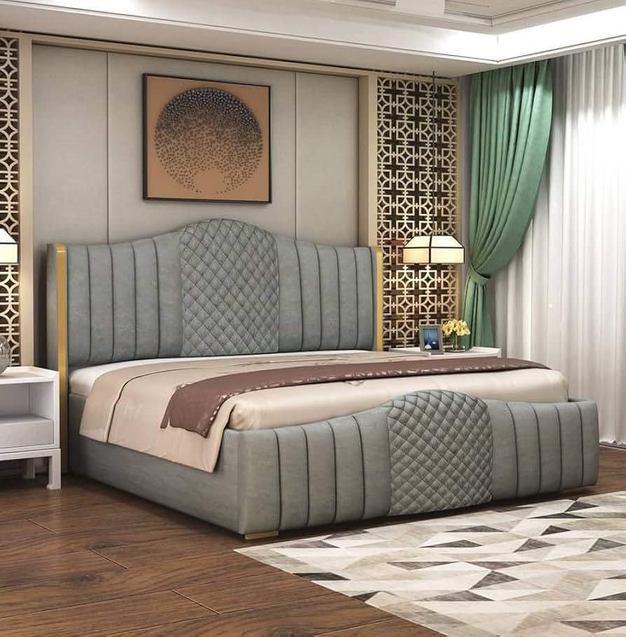 Upholstered king size bed with box storage by Lucknow Furniture House