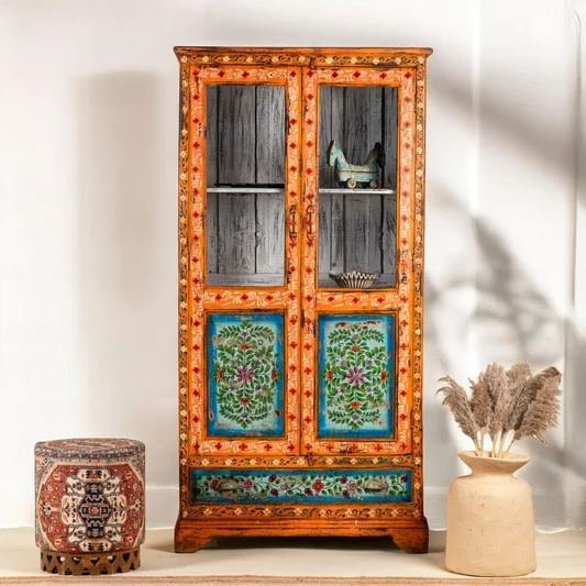 Hand-painted antique-finish wardrobe — Lucknow Furniture, Indira Nagar, Lucknow
