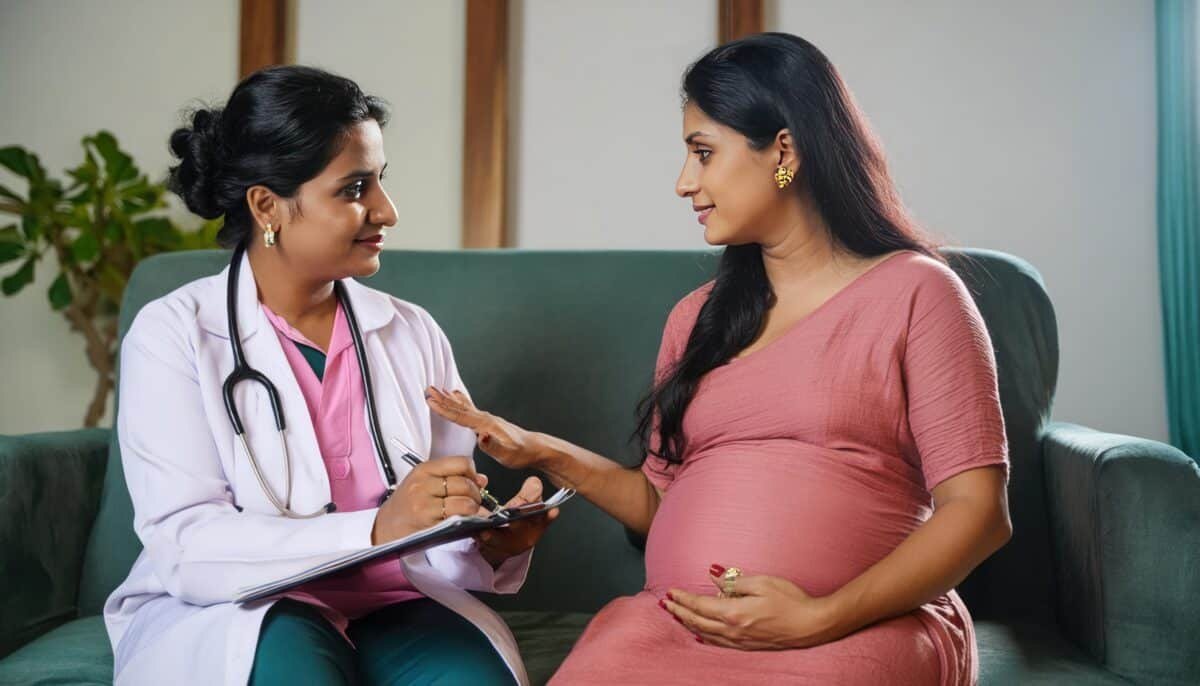 Doctor consulting a pregnant woman during an antenatal checkup