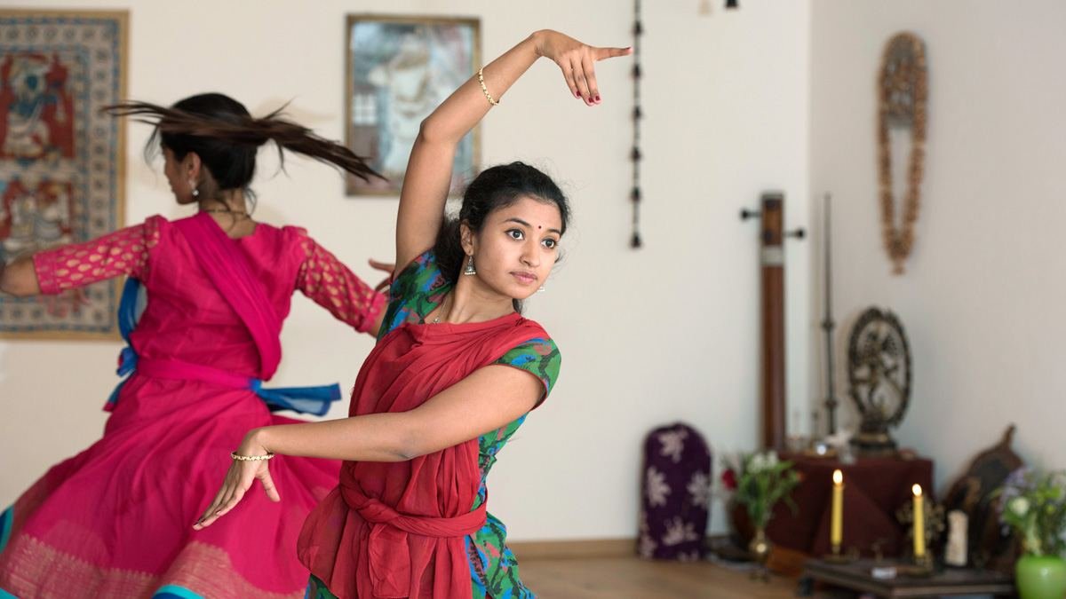 Kathak dancer performing in the studio at Professional's Music and Dance Academy Rajajipuram