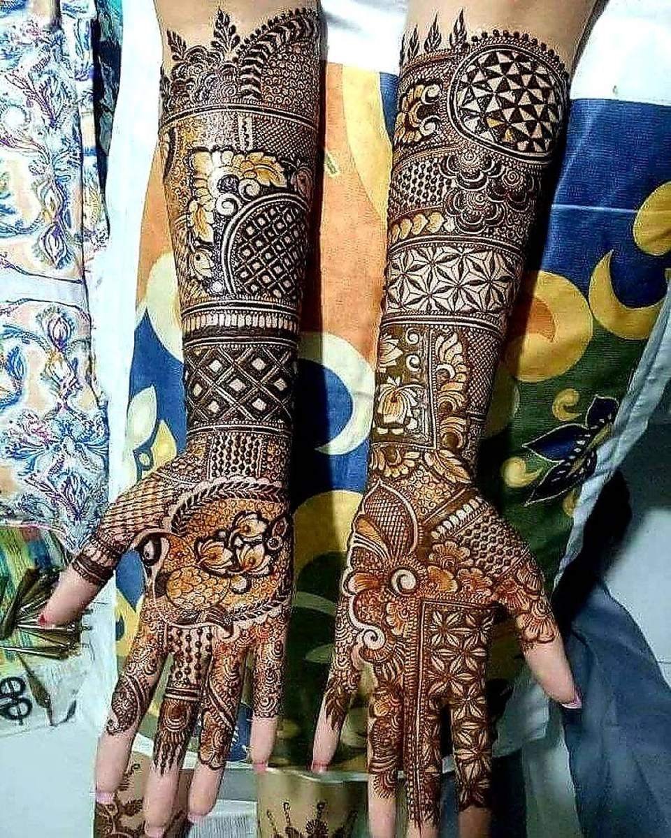 Royal Rajasthani full-hand bridal mehndi design