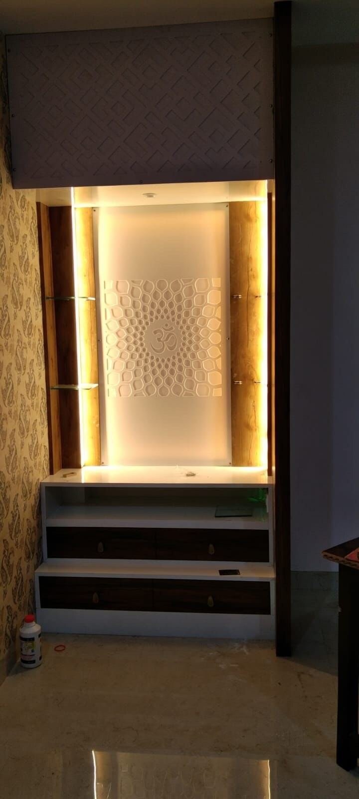 Backlit display cabinet woodwork — Sahanawaz Carpainter House, Kakori, Lucknow