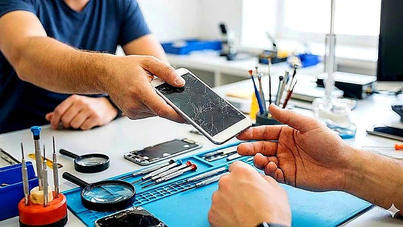 A cracked phone received at our repair desk — Sunny Mobile Repairing Centre, Indira Nagar, Lucknow