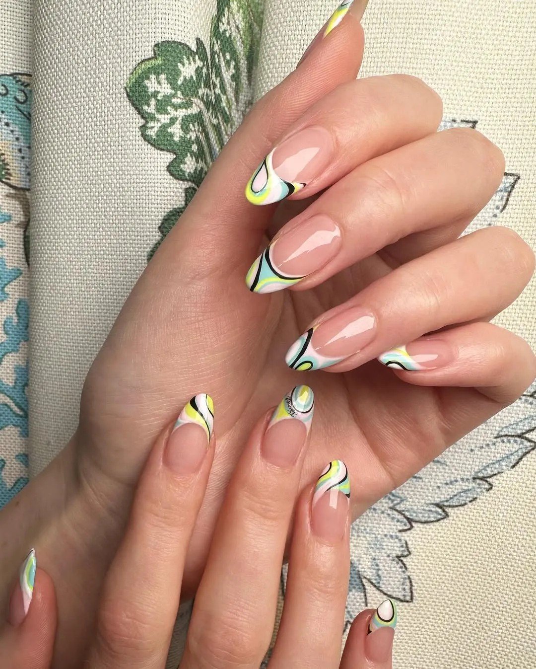Pastel swirl nail art design by Lucknow nail artist